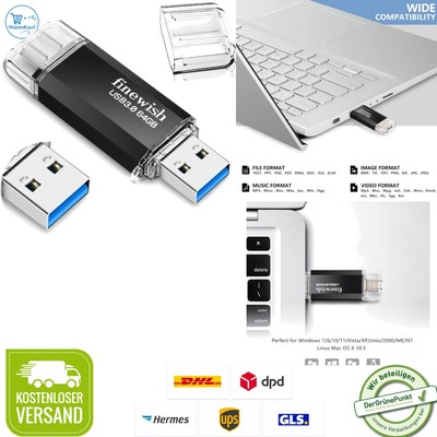 USB C Stick 64GB Dual-Laufwerk USB 3.0 Speicher Schwarz