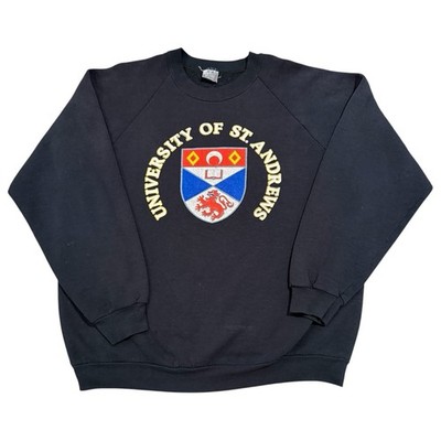 Vintage 80s University of St Andrews Scotland Raglan Crewneck Sweatshirt L Black