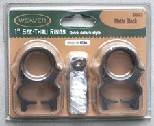 Weaver Detachable Top Mount See Thru Scope Rings Matte Black Finish # 49523 USA