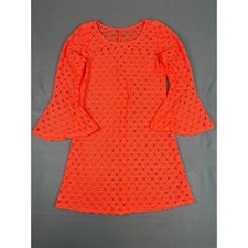 70s style Festival Boho Flare Sleeve Mini Dress Medium Neon Orange