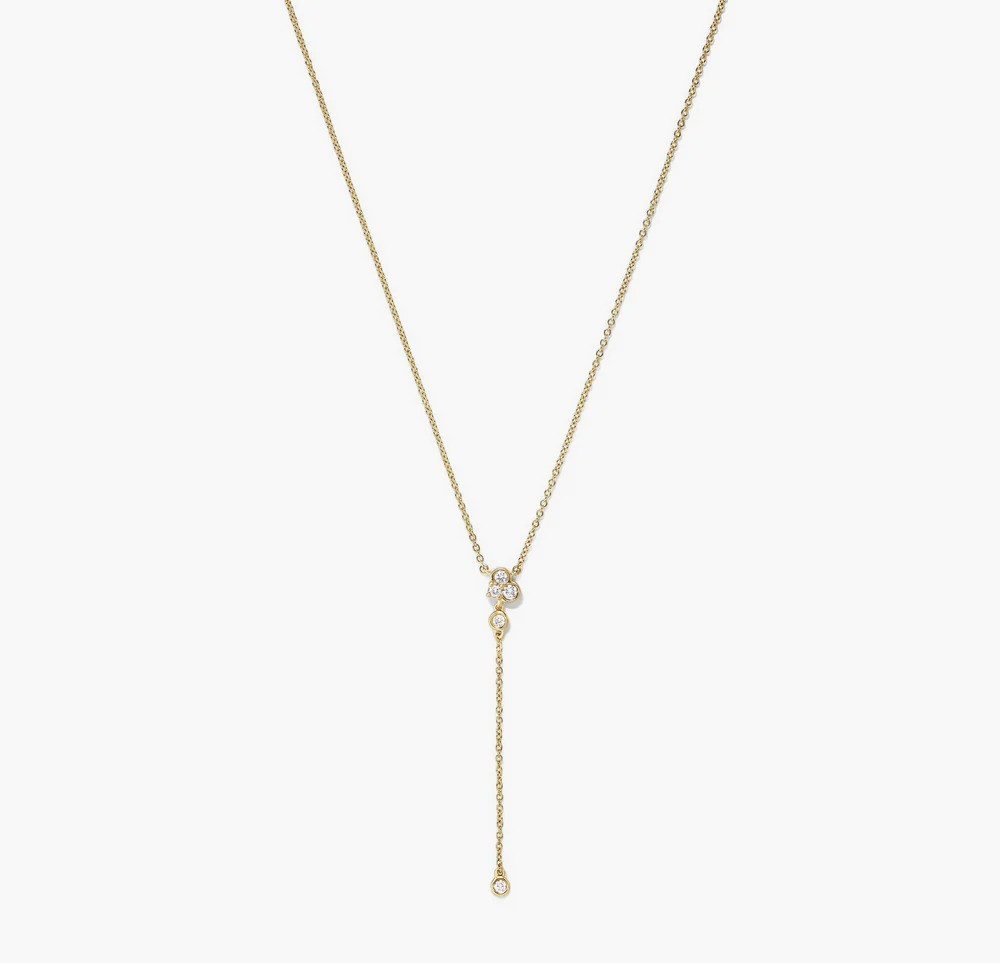 "Natural Diamond Y Necklace Lariat 14K Yellow Gold White 18 \""