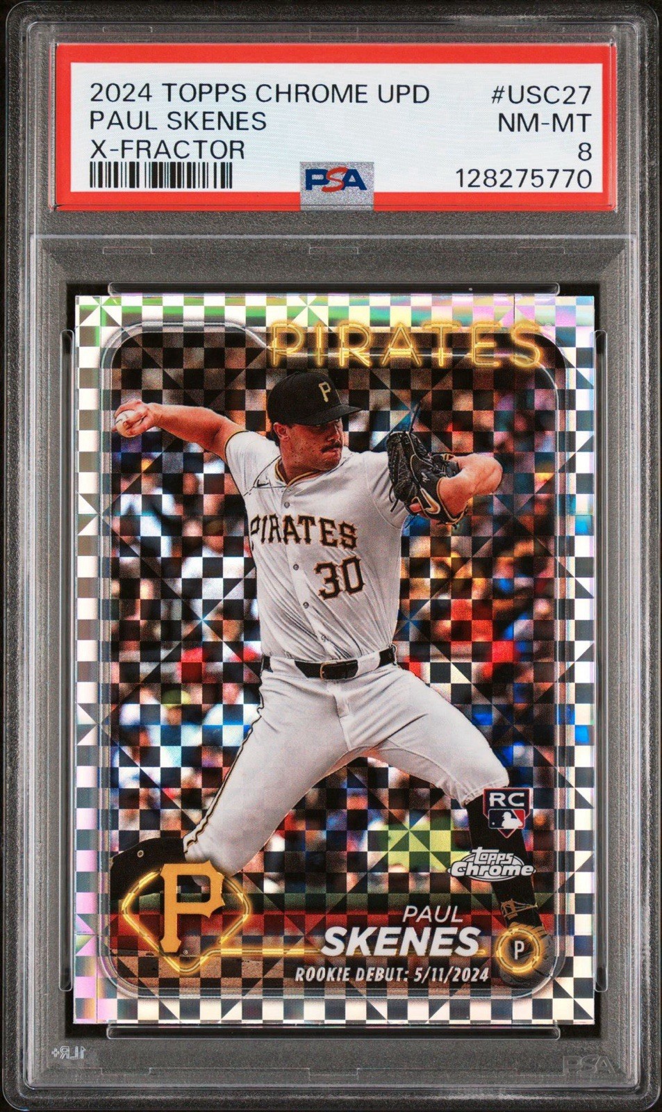 Topps Chrome Update 2024 Paul Skenes USC27 X-Fractor RC Pirates PSA Graded