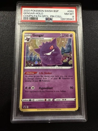 2020 POKEMON SW&SH BSP CHAMPIONS PATH SPECIAL PIN #SWSH052 GENGAR HOLO PSA 8