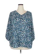 Collective Concepts Women Blue 3/4 Sleeve Blouse 2X Plus