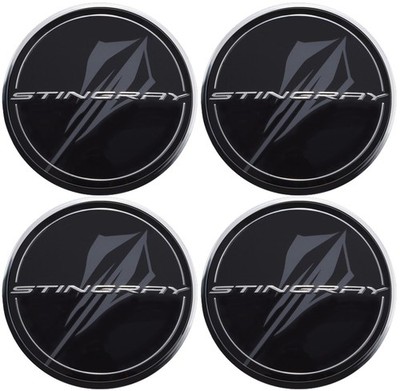 Genuine Chevrolet Corvette C8 Wheel Centre Caps - Black w/ Grey Stingray Logo x4