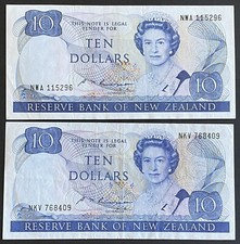 NEW ZEALAND 10 DOLLARS x4 SINGLES 1981-92 Various N Prefix P172a EF (Lot #543)