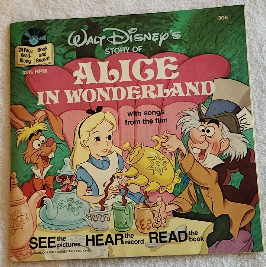 Vintage 1979 Disney's Alice in Wonderland Read-Along Book and