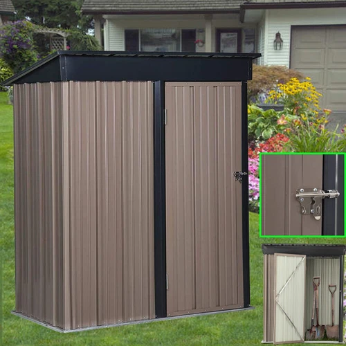 Garden Storage Shed Metal Outdoor Box Outdoor Backyard Bike Tool 5ftx3ft Grey - Picture 12 of 45