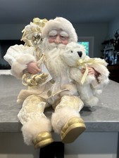 Giftcraft Shelf Sitter Santa Claus Sitting Figurine Cream Gold Christmas Figure