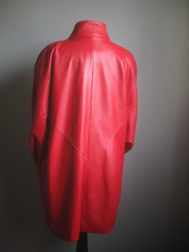 VINTAGE ROTE LEDERJACKE NEW WAVE 14 16 Retro 90er 80er lang oversize Fledermaus - Bild 2 von 20