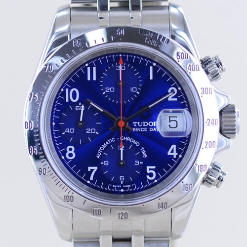 Tudor Uhr Prince Date Chronograph blue arabic Dial 79280P Klassiker blau rar - 第 1/17 張圖片