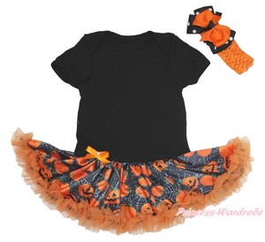 Birthday 1ST Halloween Black Bodysuit Girls Pumpkin Baby Dress Outfit Set NB-18M