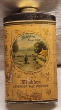 HUGE WEMBDON LAVENDER TALC POWDER TIN AWESOME GRAPHICS OF FARM COUNTRY EMPTY 