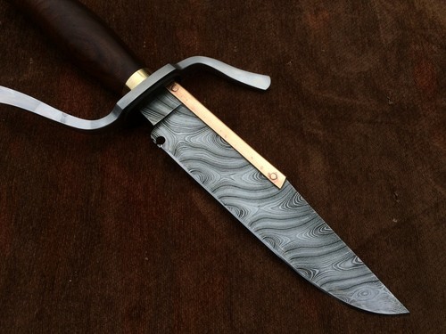 Custom Handmade Damascus Steel Bowie Knife, Stencil Copper Inlay Bowie Knife - Picture 7 of 10