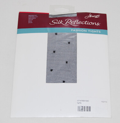 New Hanes Women's Control Top Black Square Dot Print Fashion Tights sz E-F