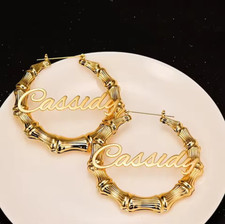 Custom Name Bamboo Hoop Earrings Jewelry Stainless Steel Earlobe Gold Silver