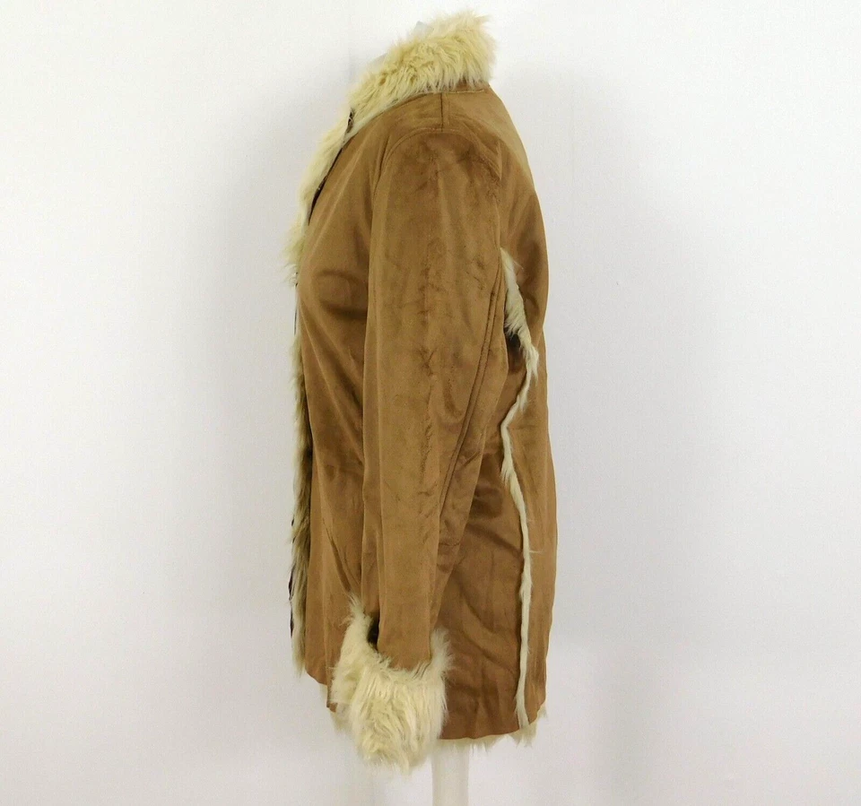 Chaqueta de gamuza sintética marrón pálido Diva talla M/L cuello de piel sintética Foto 3 de 4