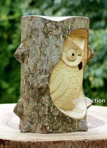 Unique Gift Hand Carved Wooden Owl Statue Figurine Sculpture Wood Home Decor Art - Picture 2 of 4