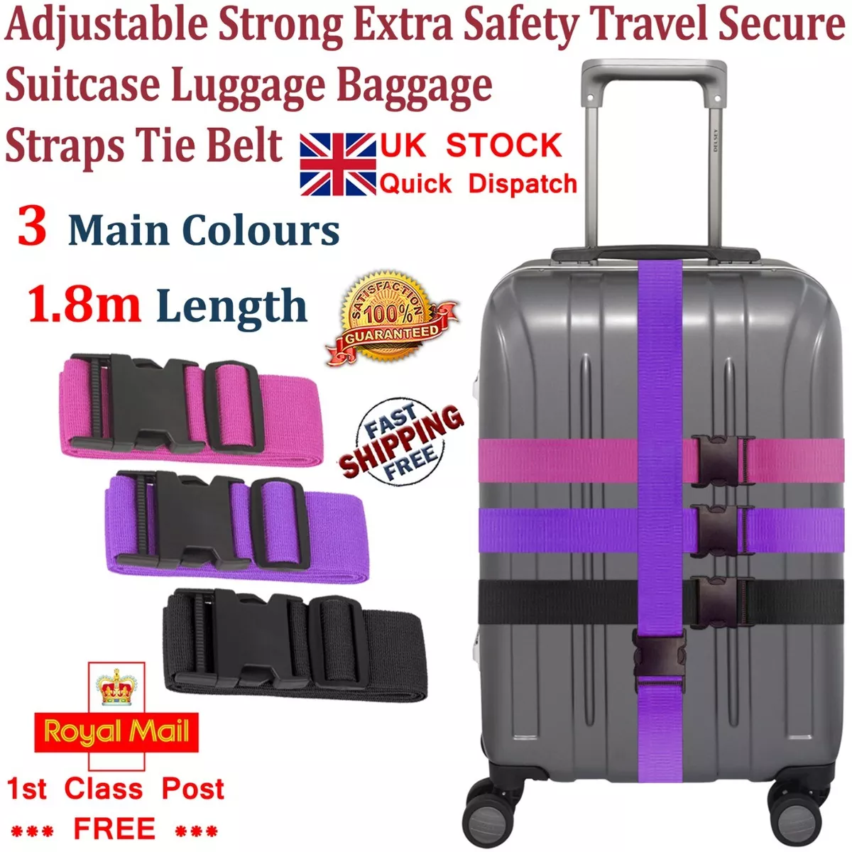 2x Adjustable Travel Luggage Suitcase Straps Belts Tie Secure