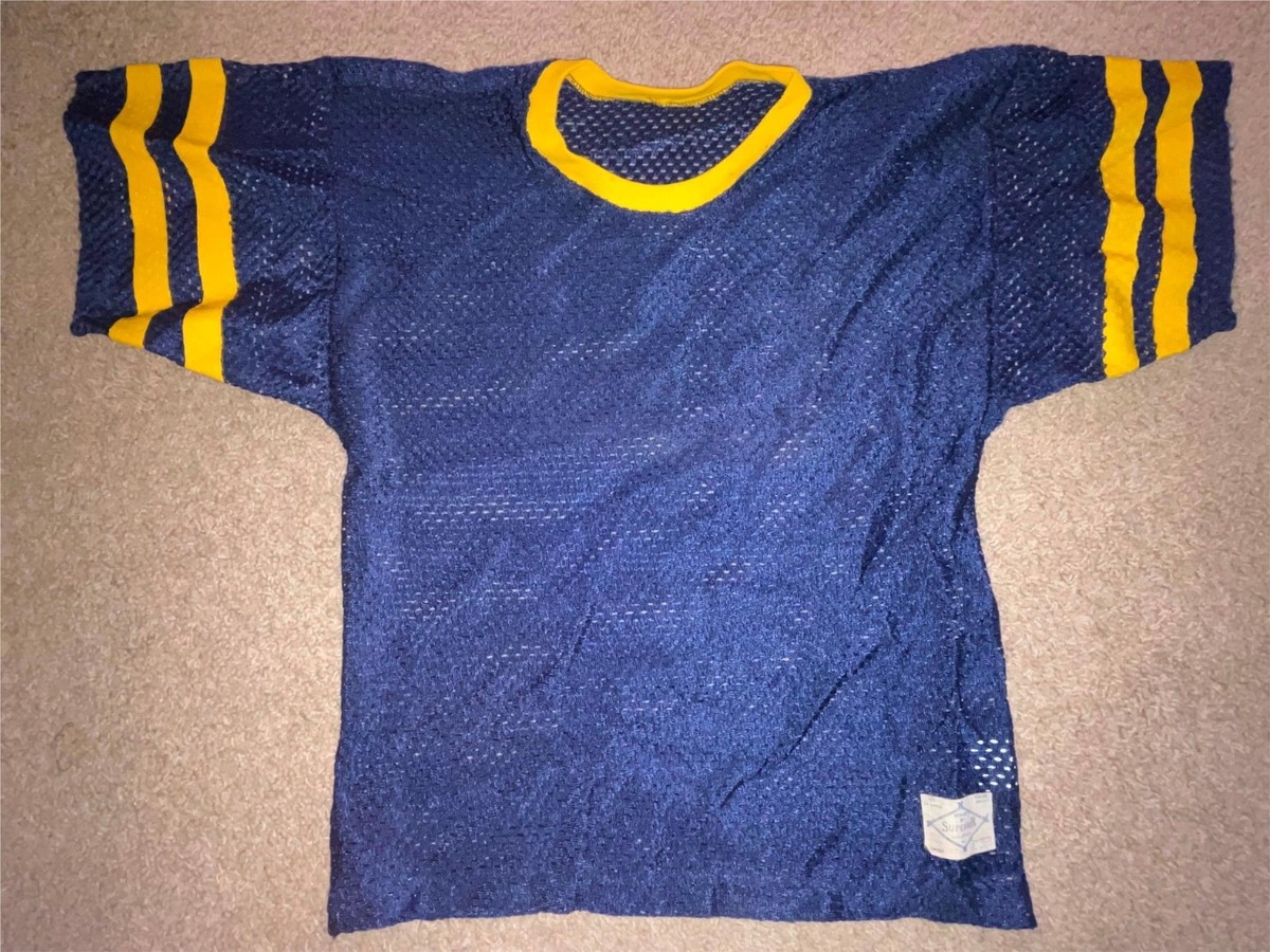 70s vintage yellow × blue football tee VTG 70 80S MENS BLUE YELLOW STRIPE FOOTBALL JERSEY PLAIN