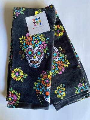 Novogratz Sugar Skull Day Of The Dead Kitchen Towels Black Halloween Decor