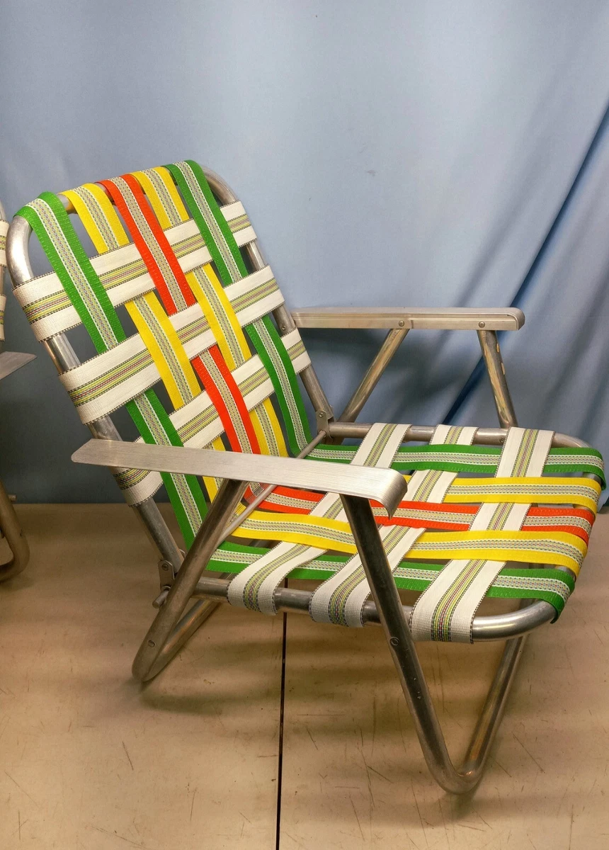 Pair NICE Folding Webbed Aluminum Low Beach Lawn Chair Orange