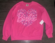 Barbie Pullover Sweatshirt Fuchsia Pink With Hearts Soft Girls Size XL 14-16 NWT