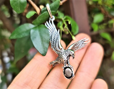 Adler Anhänger Sterling Silber 925 schwarzer Onyx Adler im Flugsymbol der Stärke