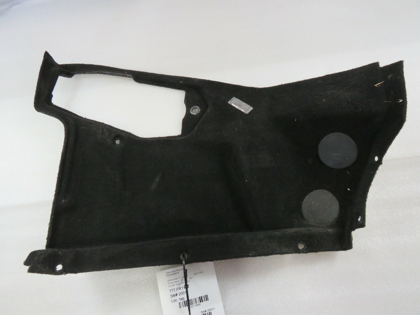Ferrari F430, Front Trunk Carpet, LH Panel, Non C/D Option, Used, P/N 68511200