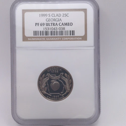 1999 S NGC PR69 Ultra Cameo Clad Georgia 25c State Quarter 1999-S PF-69 TONING