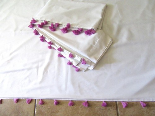Pillowfort Blackout Curtains 2 White PANELS with Lavender Tassels Each 42x94 EXC - Picture 2 of 10