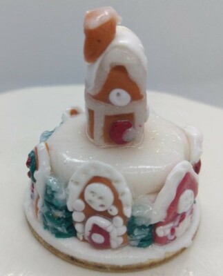 Puppenstubentorte Miniatur Lebkuchenhaus Weihnachtskuchen Maßstab 1/12 OOAK