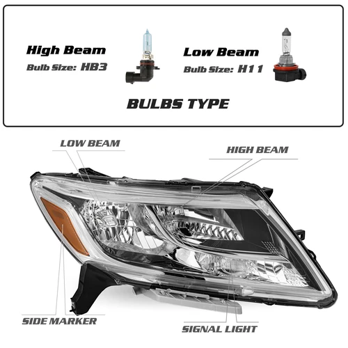 Chrome Projector Headlight For 2013-15 2016 Nissan Pathfinder Halogen Right Side - Picture 2 of 11