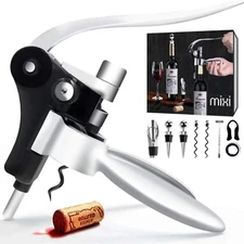 Mixi 9pc Wine Opener Set w/ Corkscrew, Foil Cutter, Thermometer, Stoppers & More