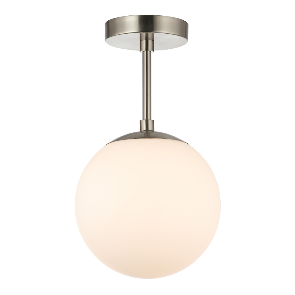 Traditional Glass Globe IP44 Bathroom Ceiling Light Fixture in Satin Nickel b...