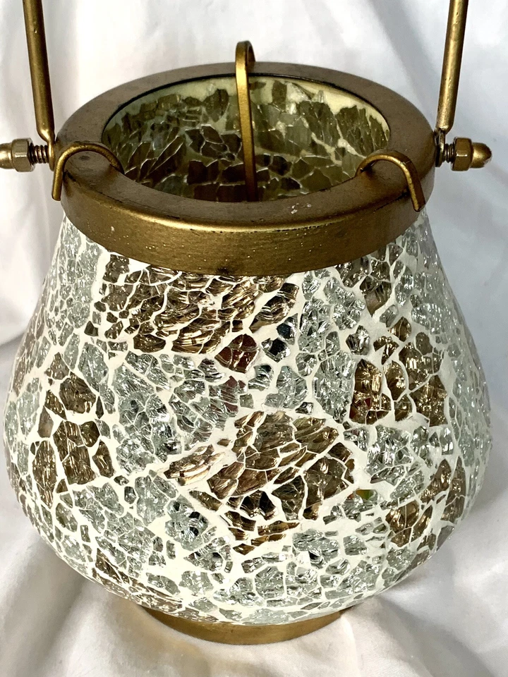 Espejo Vidrio Mosaico Candelabro Linterna Globo Plata y Oro Mango Foto 2 de 4