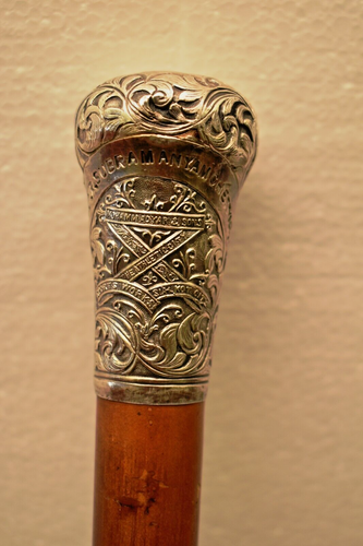 Antique Solid Silver Walking Cane Mohammad Yar & Sons Sialkot Engraved Handle