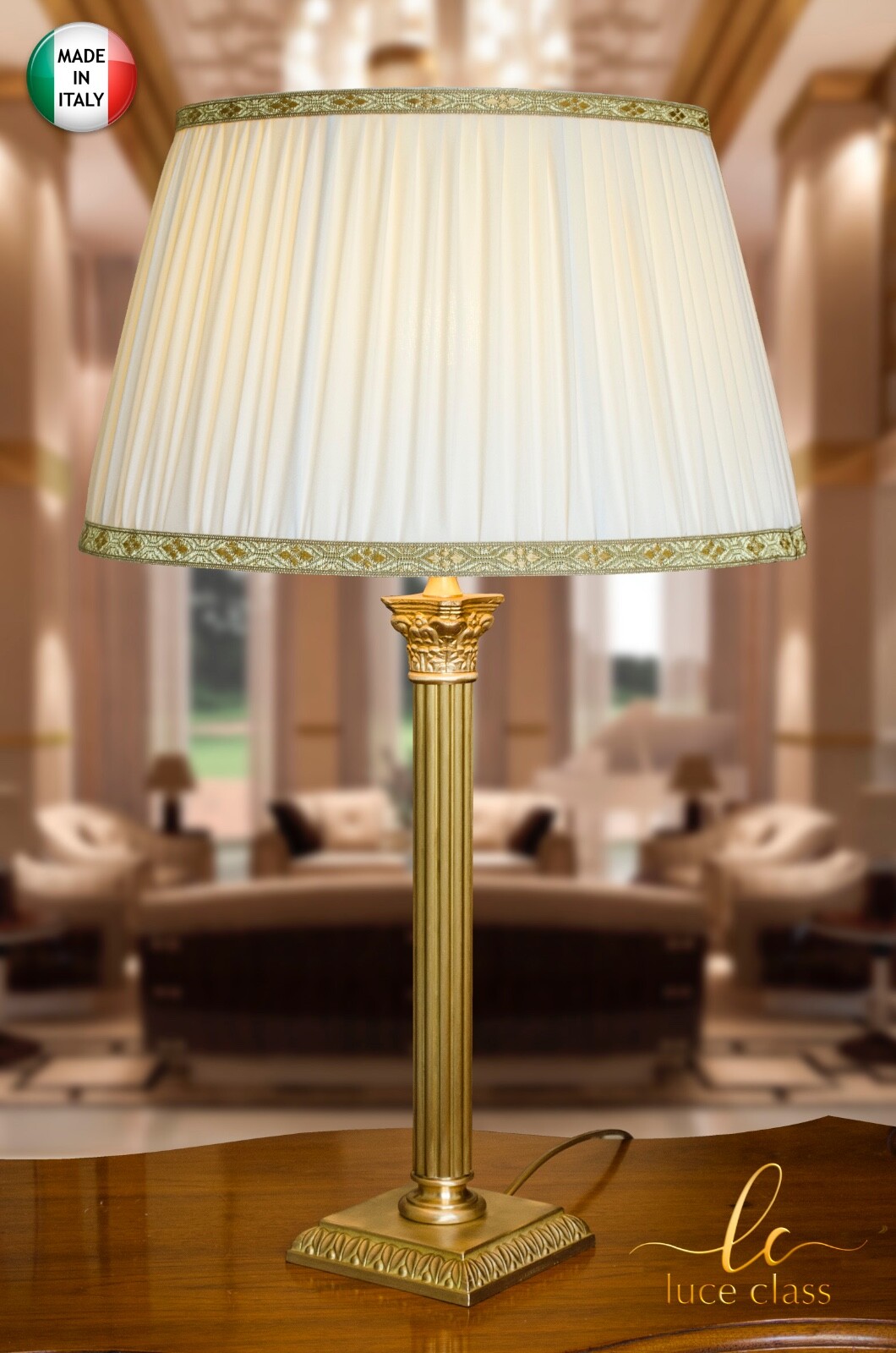 Lume Classico Ottone Satinato e Paralume Seta Plissé | Arredo Chic