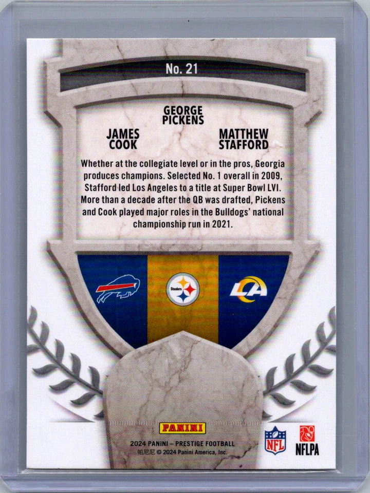 2024 PANINI PRESTIGE JAMES COOK GEORGE PICKENS MATTHEW STAFFORD #21 ALMA MATTERS - Image 2 of 2