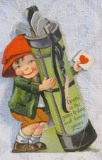 Vintage 1920s KATZ Valentines Day Card Saxony~Twelvetrees Golfer Golf Caddy