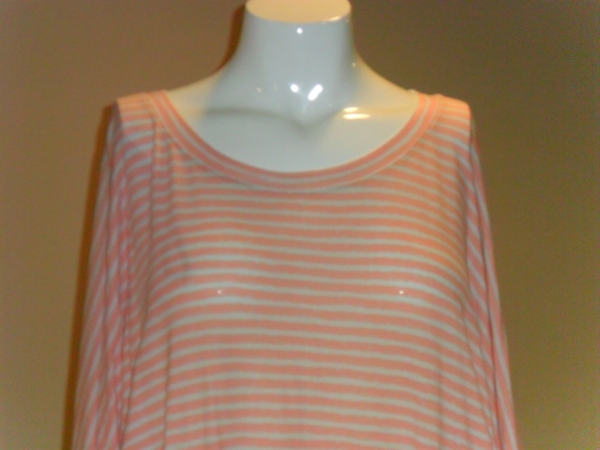 Apt.9 Women's Plus Striped Dolman Top 3/4 Sleeves Pink/Beige Size:3X New w/tag