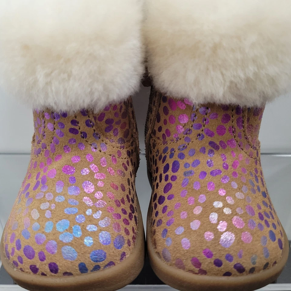 UGG Jorie II Spots Chestnut Sparkle Suede Sheep Fluff Boots Baby Shoes Size 0/1 - Image 2 of 4