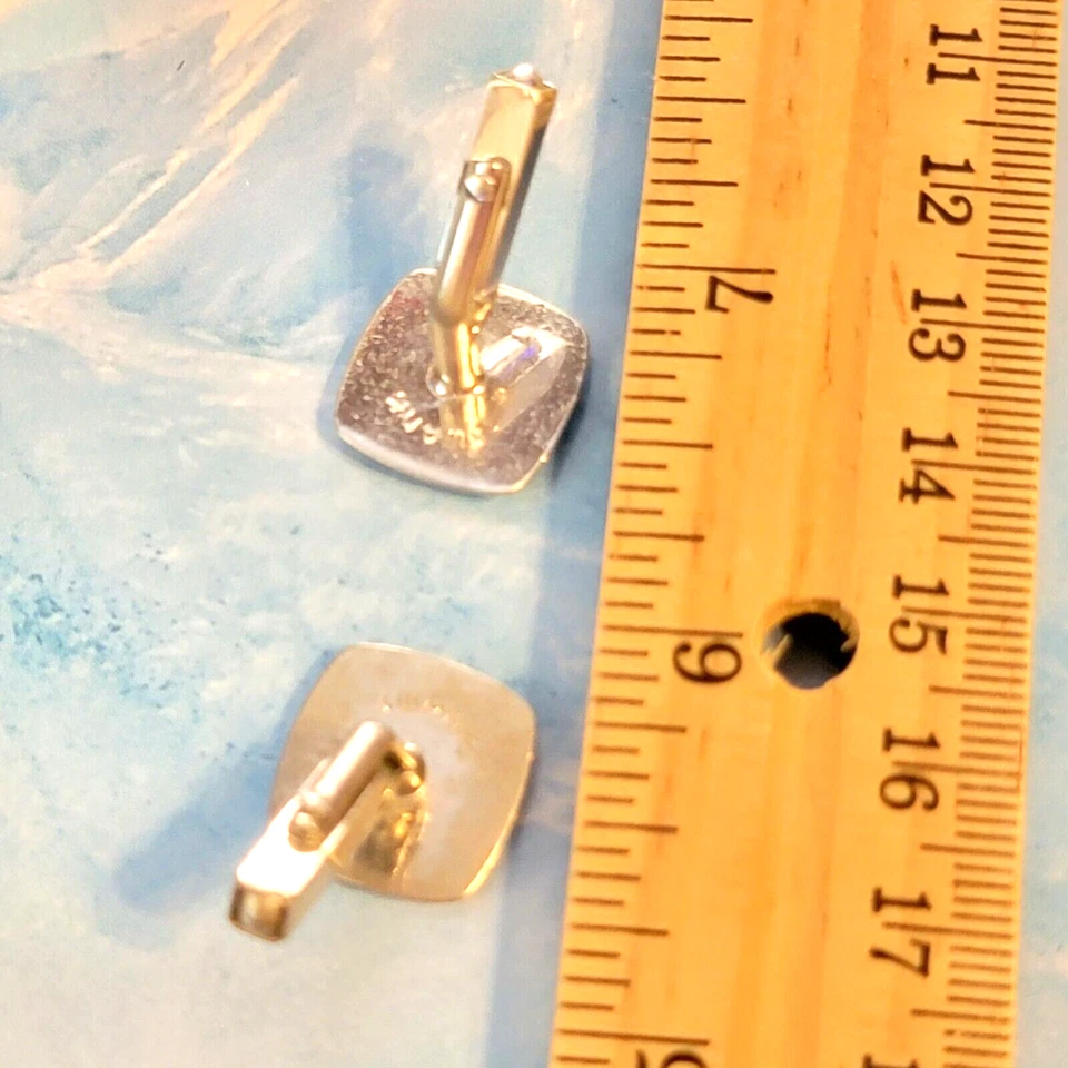 Vintage Swank Black  & Silver Cufflinks,  Embossed Leather Cuff Links cl- - Image 4 of 4