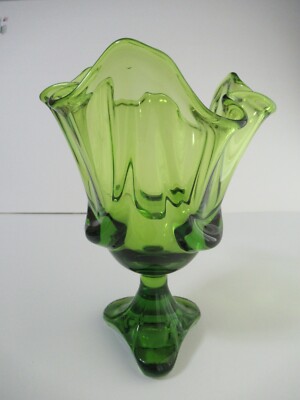Rare Vintage 1960's Viking Glass Epic Drape Handkerchief Vase in Emerald Green