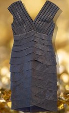 Adrianna Papell Women's Size 6 Layered Sleeveless Cocktail Dress Gunmetal Silver