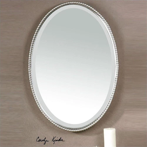 Uttermost Sherise Oval Glass and Metal Wall Mirror in Brushed Nickel - Picture 1 of 7