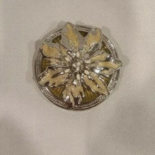 St. John Votive Candle Cover Enamel Flower Metal Lid White Cream w/ Rhinestones 