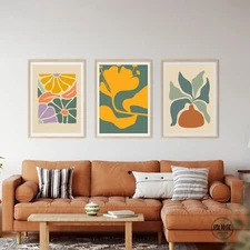 Set of 3 eclectic wall art, colorful botanical art, maximalist floral wall art