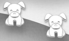 Solid Sterling Silver Puppy Dog Stud Earrings 10mm Alert Ears Up Cutie 