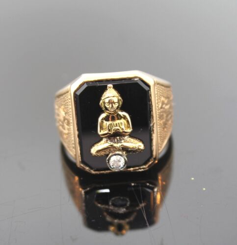 RING AUS 585/- ROTGOLD MIT ONYX + BRILLANT 0,08ct MOTIV BUDDHA Wert 2498,-